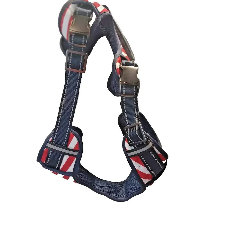 Dog Harness Red White & Blue Flag‎ Style Size Medium Heavy Duty Padded Clip on